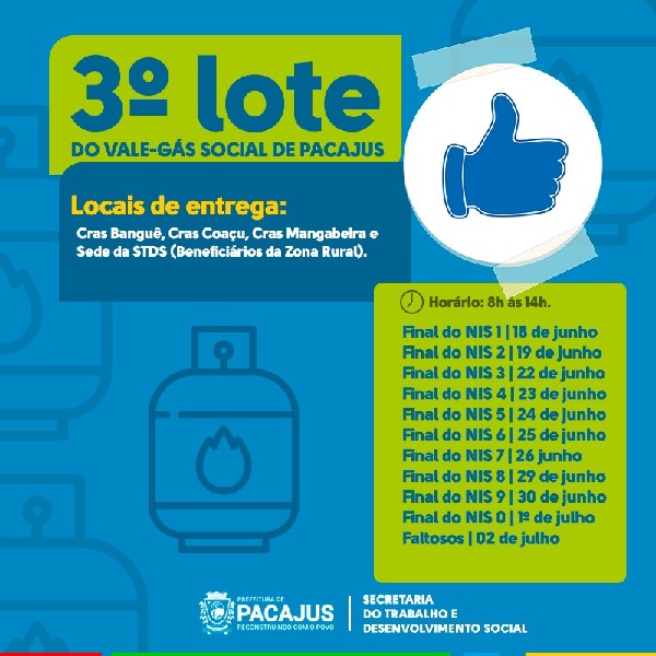 Prefeitura de Pacajus inicia entrega do 3ª lote do Vale-Gás Social